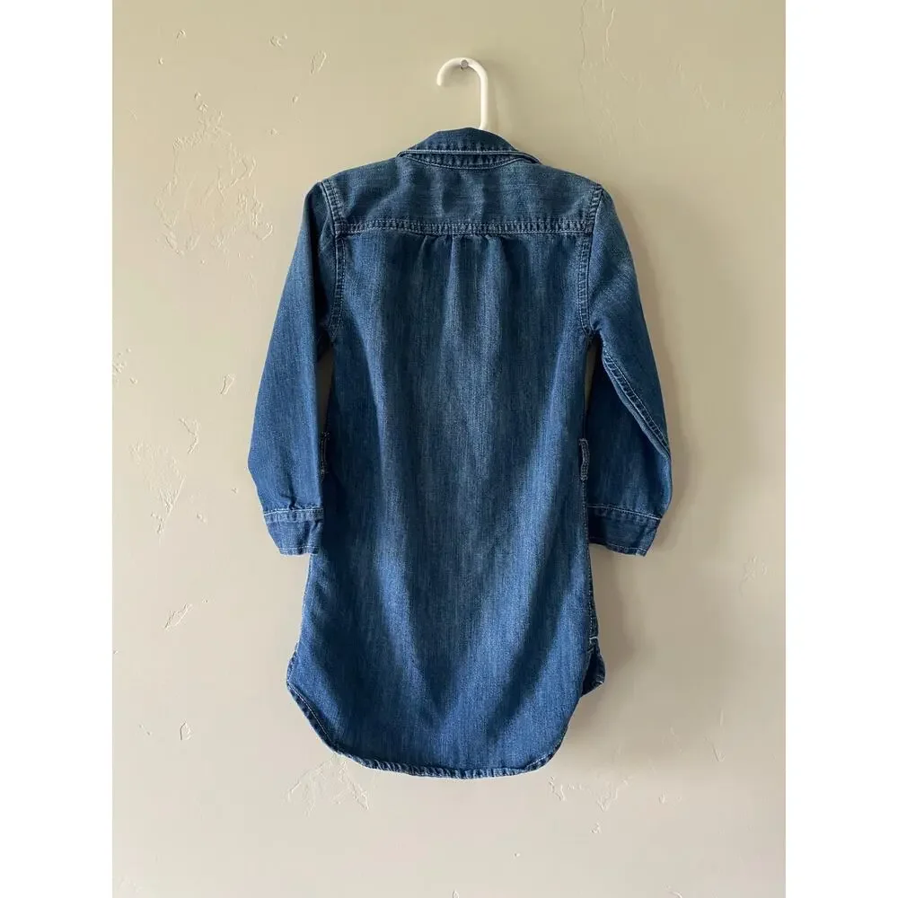 Girls XS (5) Denim Jean Button Down Dress